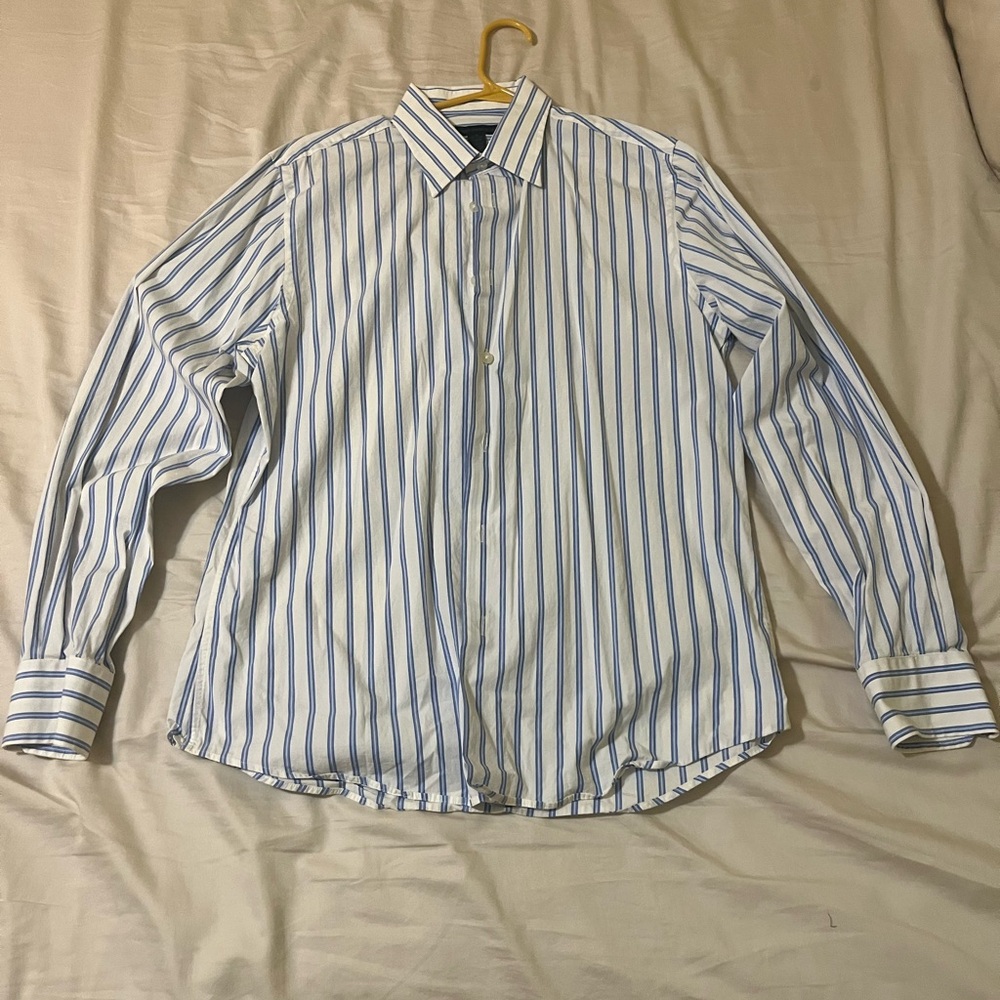 Blue and White Striped Men's Shirt